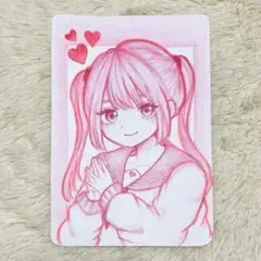 手描き イラスト 女の子 ツインテール ハンドメイド ピンク セーラー服