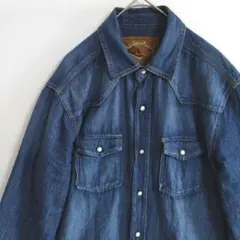 2742　TRADEMARK　長袖デニムシャツ　M 青　スナップボタン　US古着