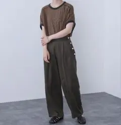 ビームスハート メタルボタン タックパンツ ブラウン