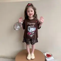 ギャル ハローキティ Tシャツとヒョウ柄ショートパンツセット 150