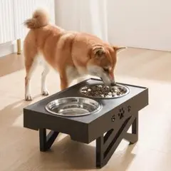 犬 餌入れ 餌台 グレー 2皿 ペット 食器台 フードボウル 餌台 エサ台