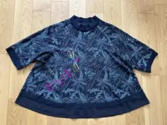 TOKUKO 1er VOL トクコプルミエヴォル 刺繍ネイビー五分袖トップス