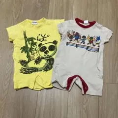 70cm パンダロンパースとキャラクターロンパース　2枚セット