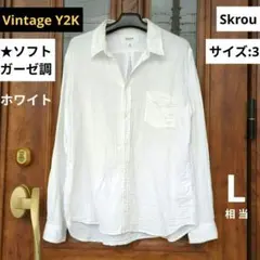 【Skrow】ヴィンテージ　BDカジュアルシャツ　ホワイト　Lサイズ