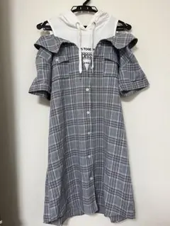 BLUE CLOSS チェック柄半袖ワンピース フード付き