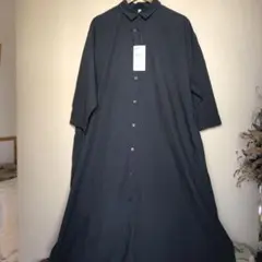 新品タグ付きインド綿高密度織りシャツワンピースダークグレー七分袖　ONESIZE
