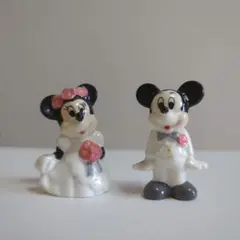 90年代レトロ ウェディング姿のミッキー&ミニーの置物