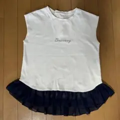MPS フリル裾 カットソー ノースリーブ ホワイト／ネイビー