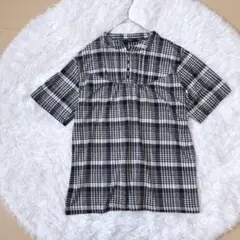 今季もの⭕️美品　半袖チェックシャツ　トップス　とろみカットソー　白黒　モノトーン
