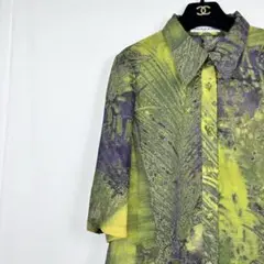 極美品✨ クリスチャンオジャール 葉柄 柄シャツ 大きめ 透け感 シアー 高級