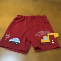 難あり　赤色 車と工事現場刺繍 半ズボン 100