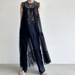 ELENCARE　DUE　2wayチュールキャミワンピ ブラック ロング丈