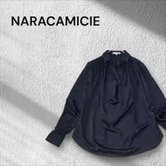 NARACAMICIE ドレープ　とろみシャツブラウス　スキッパー　W ネイビー