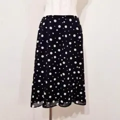 スタイルコム【11】フレアスカート　膝丈　ミディ　ブラック系　ドット柄　春夏