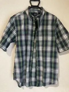 GAP 半袖チェックシャツ 緑と白　M