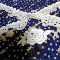 ❤❤カラカラタオル青地★ 白レース★薔薇刺繍付❤❤