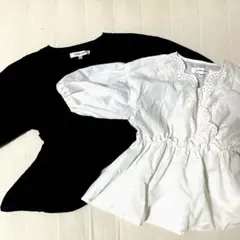 グローバルワーク　刺繍入りバルーンスリーブ半袖シャツ2色セット　双子