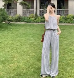 ボーダー柄セットアップ★ノースリーブ夏の韓国風コーデ✨普段使いに