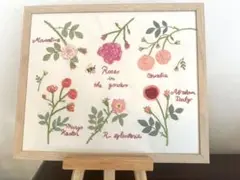 青木和子　刺繍　完成品　バラの咲く庭　「バラ図鑑」