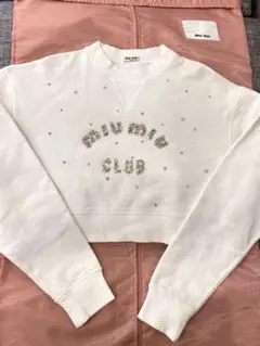 miumiu スウェット カットソー ストーン装飾 ホワイト トレーナー MIU MIU - miumiu スウェット カットソー ストーン装飾 ホワイト