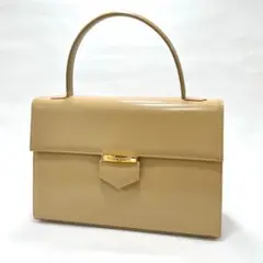 【美品】イヴサンローラン ハンドバッグ パテントレザー ゴールド金具 ベージュ