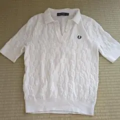 FRED PERRY ケーブル編みポロシャツ 半袖 ホワイト UK 10