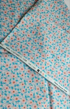 コットン　花柄綿生地　ピオニー 青・ピンク　プリント生地　約108cm×1m