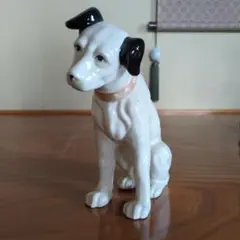 陶器製犬の置物 白黒