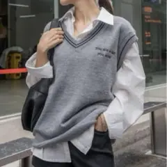 【完売品】韓国ファッション ノースリーブ ニットベスト セーター 男女兼用