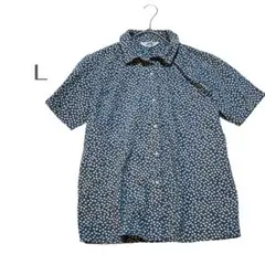 半袖シャツ　総柄　花柄Lサイズ ネイビー　フラワープリント