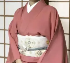 【美品】トールサイズ　正絹　色無地　一つ紋（五三桐）袷