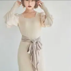 にたまご　dazzlin コラボワンピース オープンショルダーニットワンピース