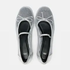 ZARA メッシュバレエフラットシューズ　シルバー 　38 新品未使用