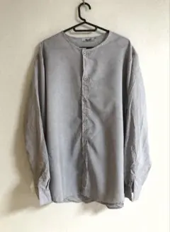 古着 Reverb ノーカラー 長袖 ボタンダウンシャツ グレー