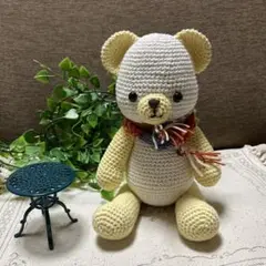 あみぐるみ お座りクマちゃん　イエロー&ホワイト