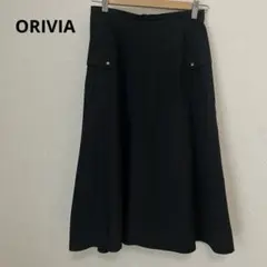 【ORIVIA】 オリビア　プリーツスカート　 ブラック フレアスカート ロング