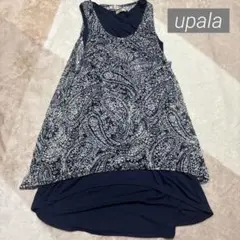 【upala】 ペイズリー柄 重ね着 ノースリーブチュニック ネイビー L 美品