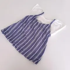 110　カットソー　キャミソール　Tシャツ　重ね着　青　白　ストライプ　トップス