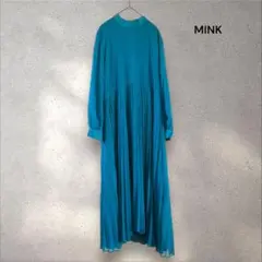未使用品 韓国ブランド ハイネック プリーツロングワンピース グリーン Fサイズ