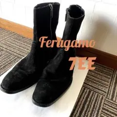 フェラガモ 7EE スェード ブーツ 黒 メンズ