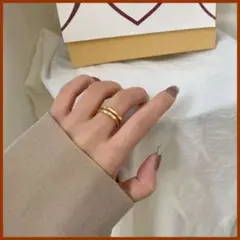 マット ゴールド ダブルライン 2連 シンプル リング 指輪 フリーサイズ