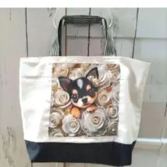 3390】ハンドメイド★マチありトートバッグ★チワワパネル