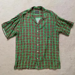 COTTON PAN 有刺鉄線柄 レーヨン半袖シャツ サイズ2（M）コットンパン COTTON PAN 有刺鉄線柄 レーヨン半袖シャツ サイズ2（M