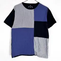 【ikka】イッカ ネイビー系 ストライプ Tシャツ メンズ Mサイズ
