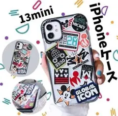 ワッペン風 iPhoneケース 13mini 透明 スケルトン 夏 派手