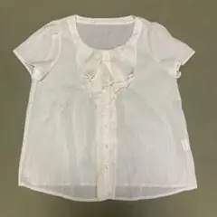 フリル付きオフホワイト半袖ブラウス11号
