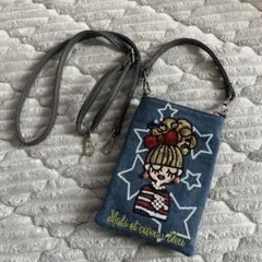 刺繍デザイン ショルダーバッグ デニム
