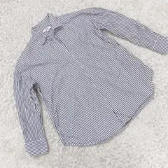 〈 UNIQLO ユニクロ 〉 ストライプ シャツ トップS グレー Mサイズ