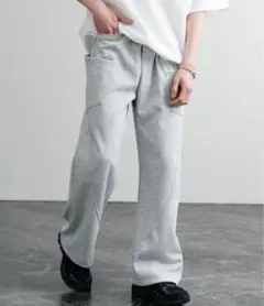 【新品】ワイドスウェットパンツ 変形 グレー L