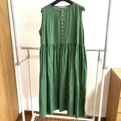 ノースリーブワンピース　グリーン　麻　リネン100% グランマママドーター